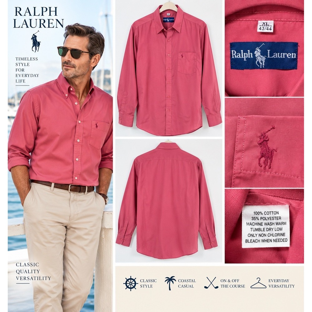 Polo Ralph Lauren Salmon Red Cotton Button Down Long Sleeve Oxford Shirt XLarge